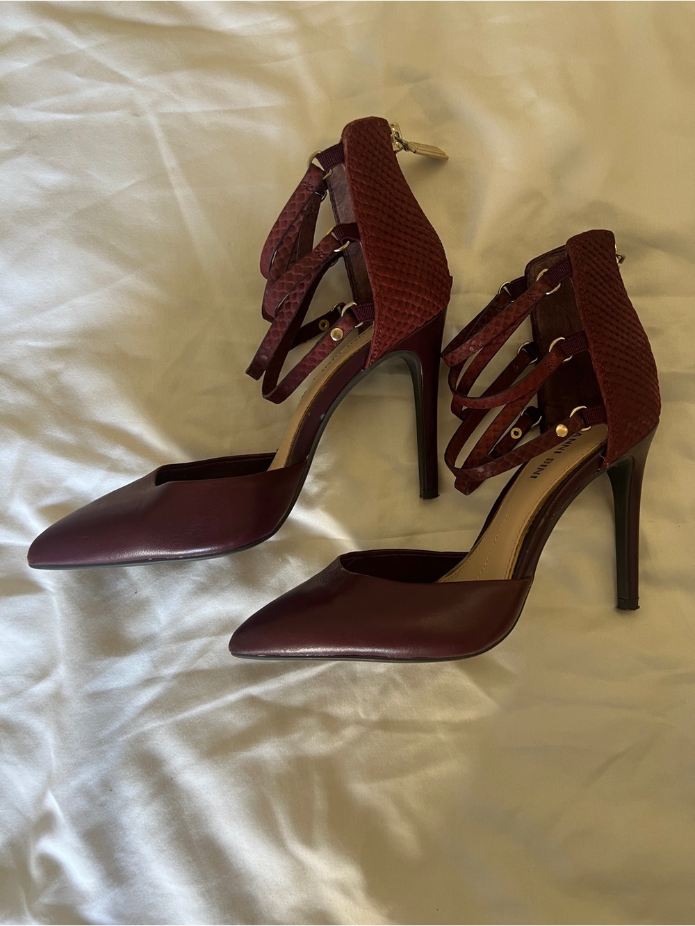 Gianni Bini Oxblood Strappy Pointed-Toe High Heels